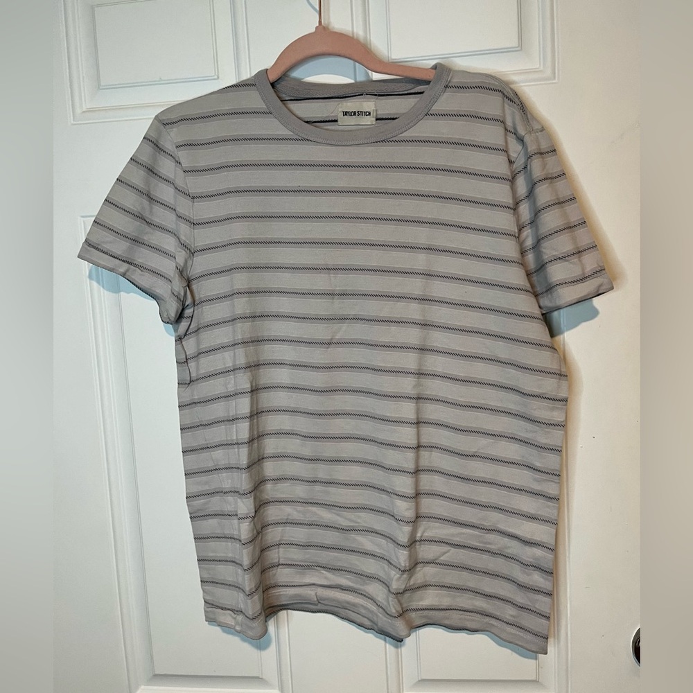Taylor Stitch Gray Striped Short Sleeve Tee